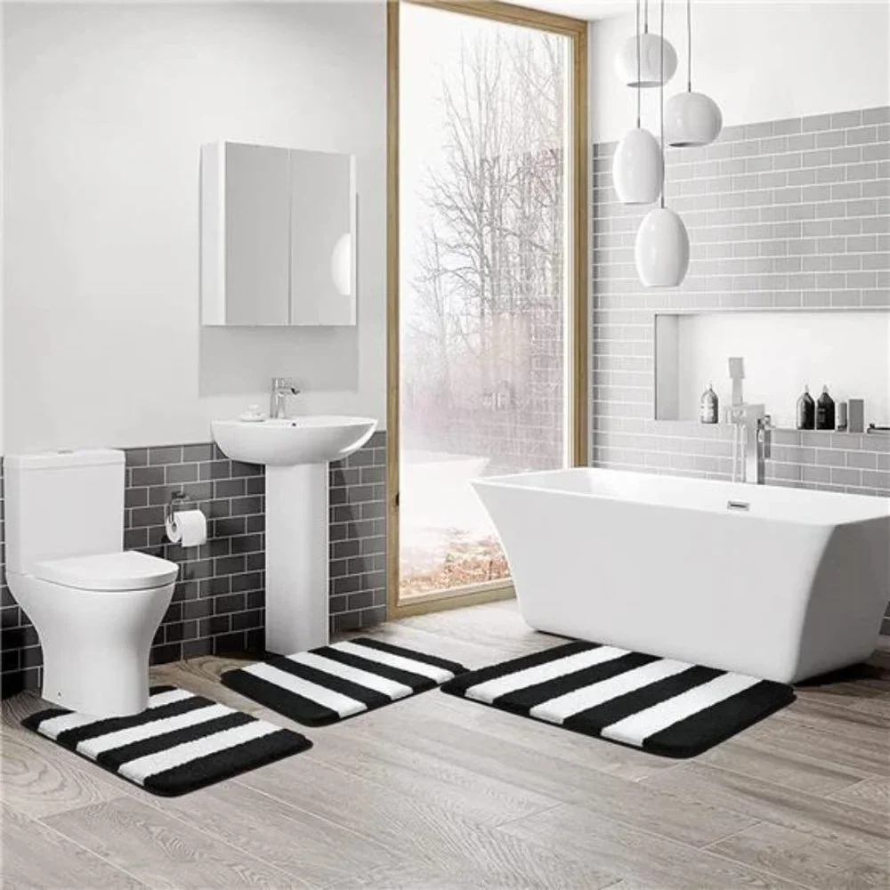 3 Pieces Bathroom Rug, Ultra Soft Non-Slip Bath Mats Sets, Microfiber Absorbent